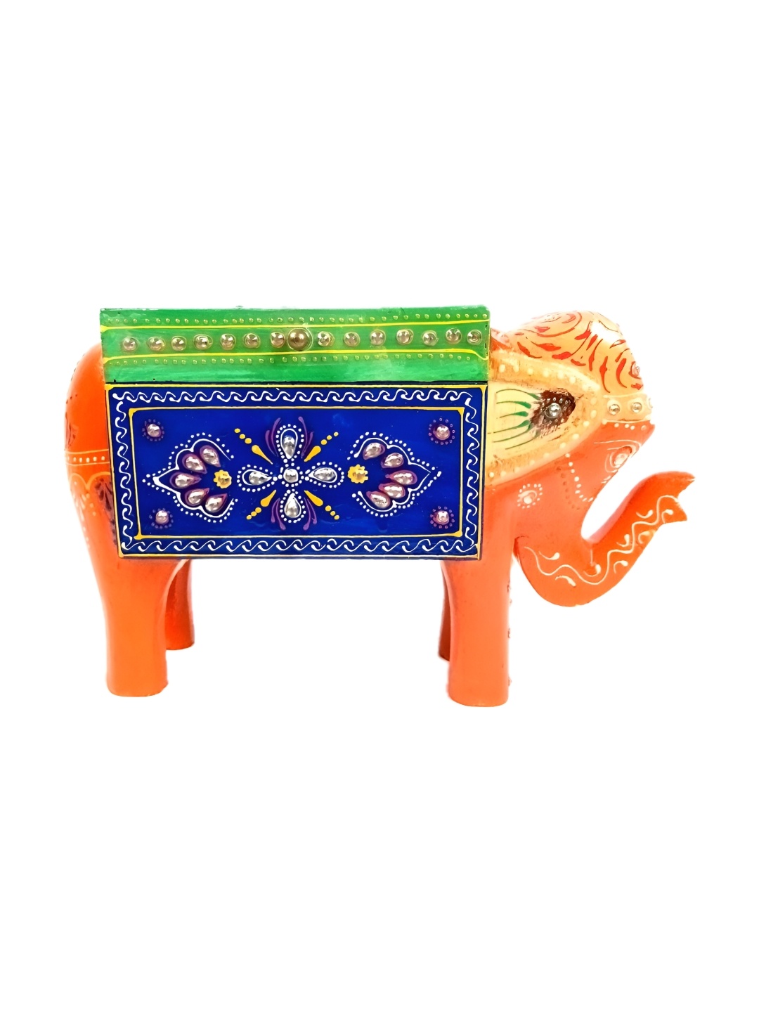 

apka mart Orange Colored & Blue Elephant Shaped Wooden Jewellery Organiser