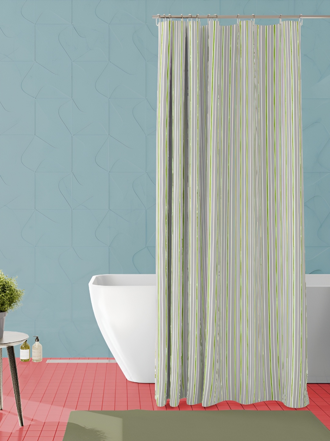 

ArtzFolio Grey & Green Striped Waterproof Shower Curtain