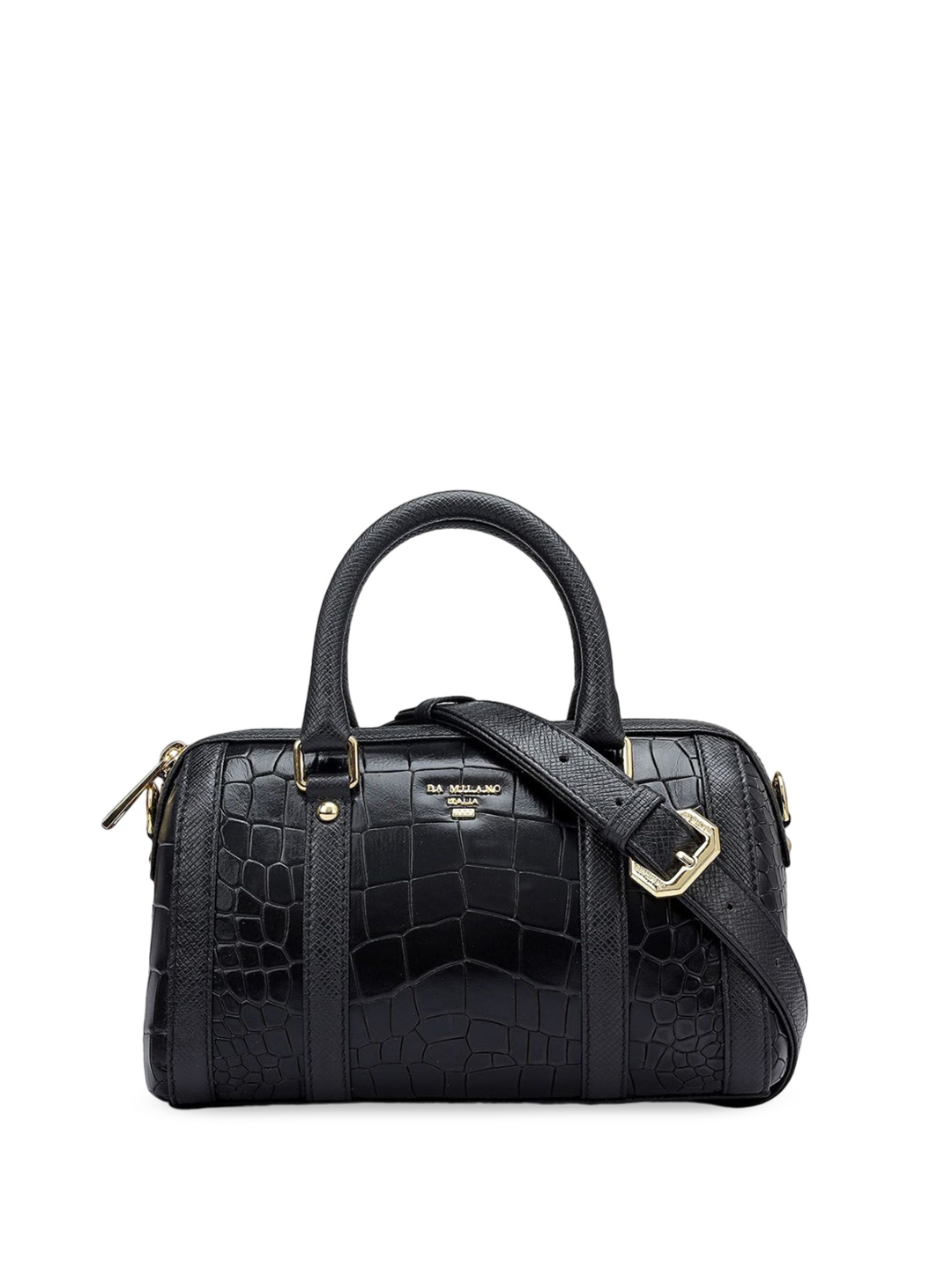 

Da Milano Textured Leather Bowling Satchel, Black