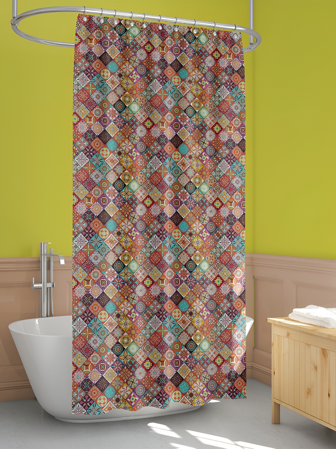 

ArtzFolio Brown & White Ethnic Motifs Printed Waterproof Shower Curtains