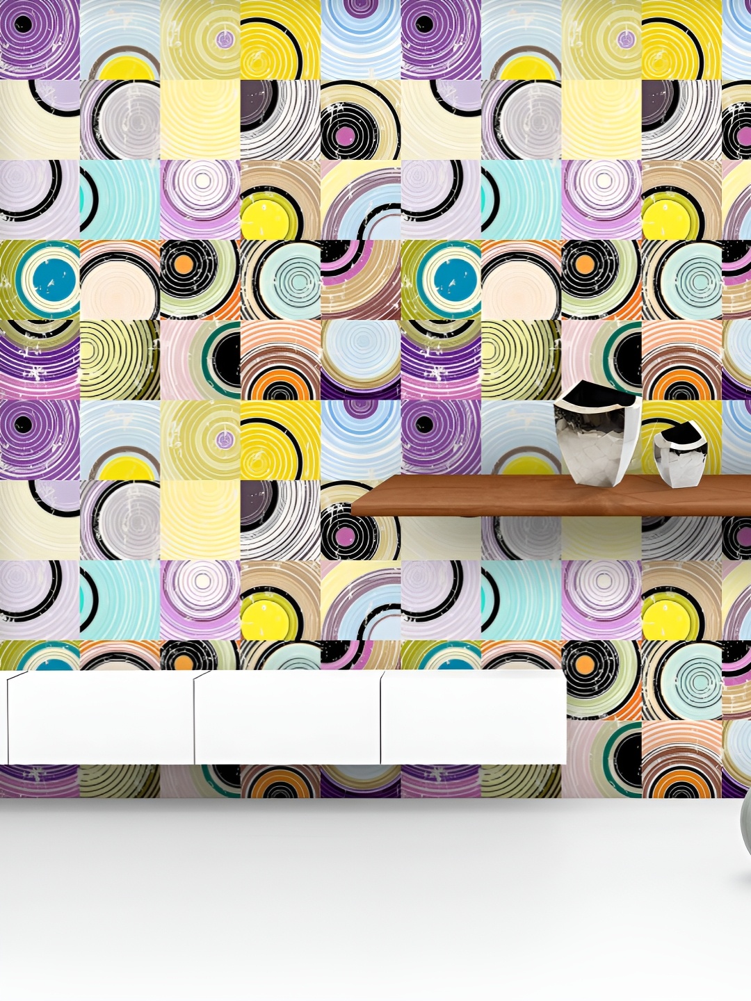 

ArtzFolio Printed UV-Resistant Anti-Bacterial Circles, Squares Strokes Pattern Peel & Stick Wallpaper, Multi