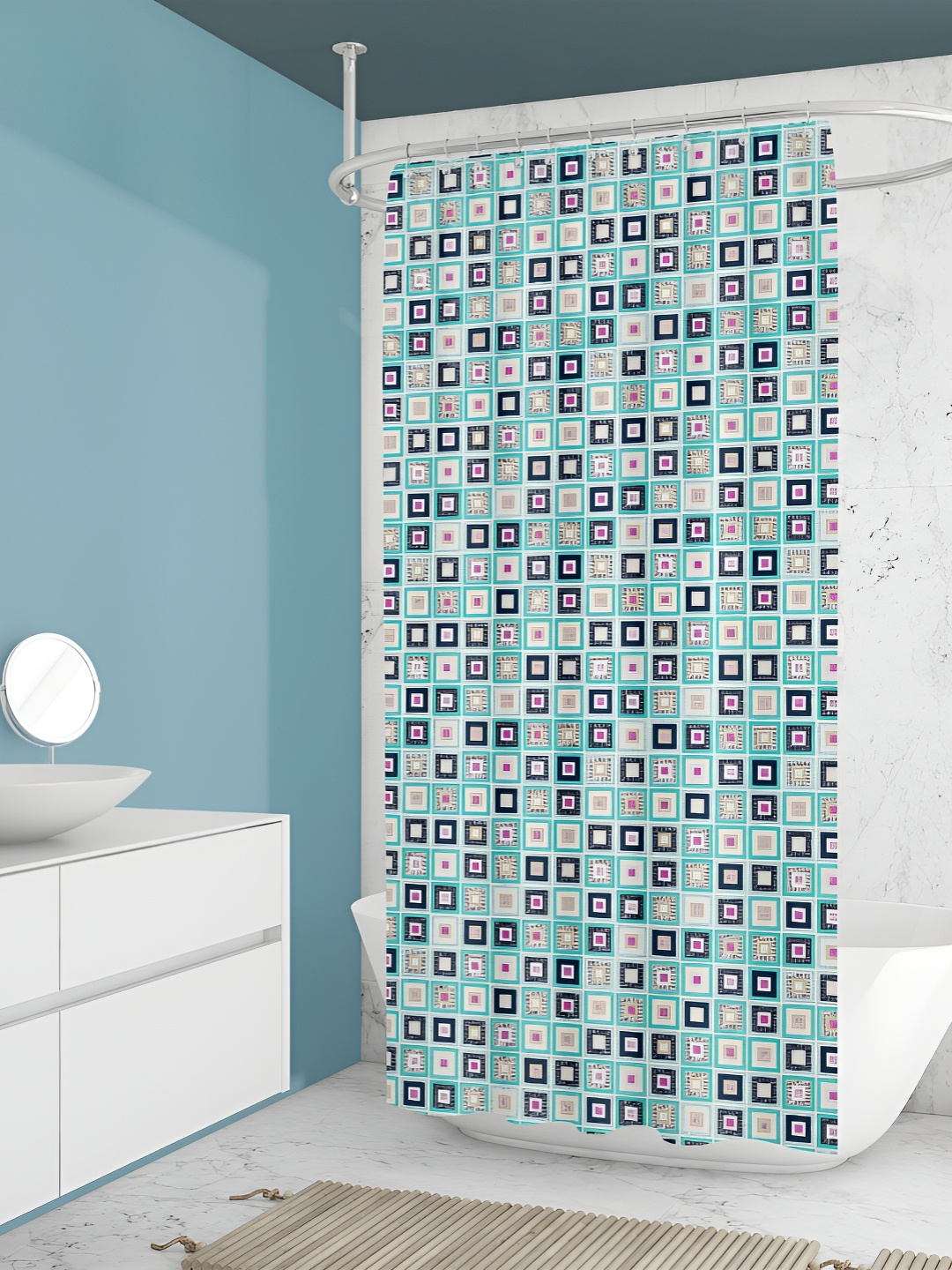 

ArtzFolio Green & White Geometric Printed Shower Curtain