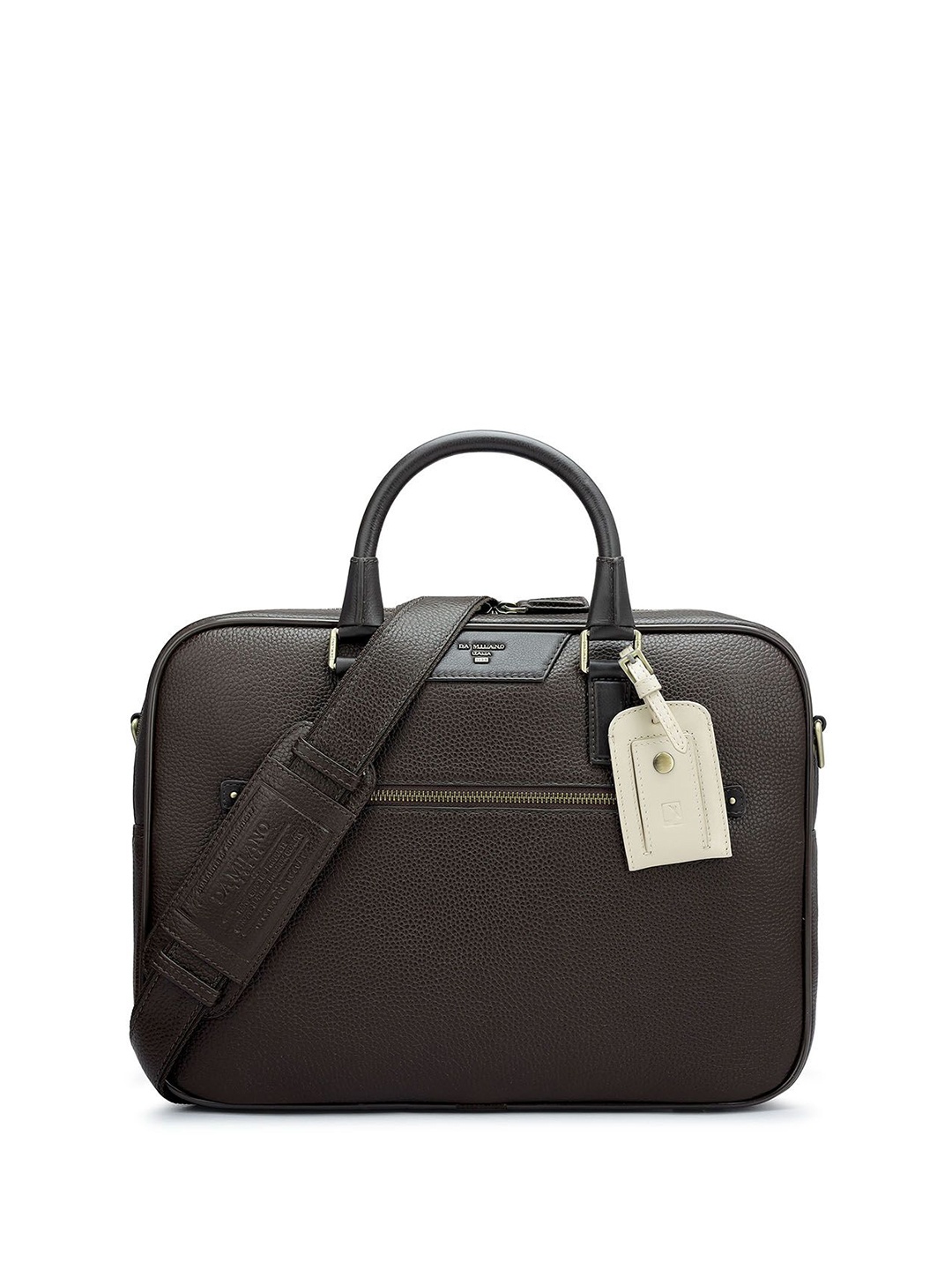 

Da Milano Unisex Textured Leather Laptop Bag, Brown
