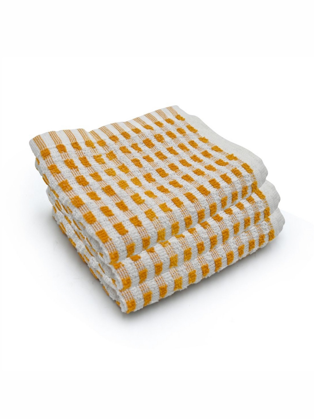 

PRAKARTIK Yellow & White 3 Pieces Checked Cotton Kitchen Towels