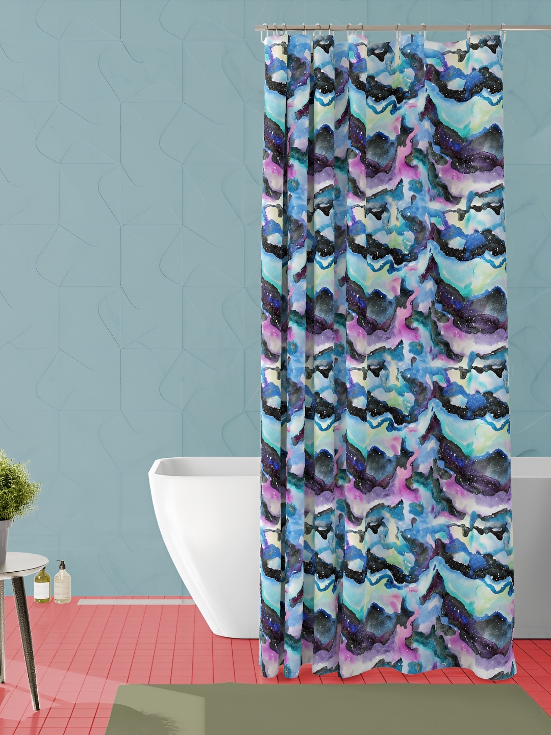 

ArtzFolio Black and Blue Printed Waterproof Shower Curtain