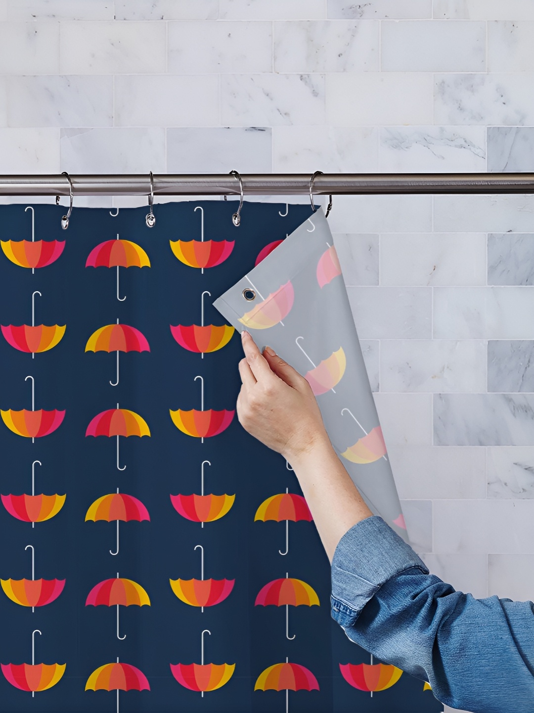 

ArtzFolio Blue & Yellow Printed Waterproof Shower Curtains
