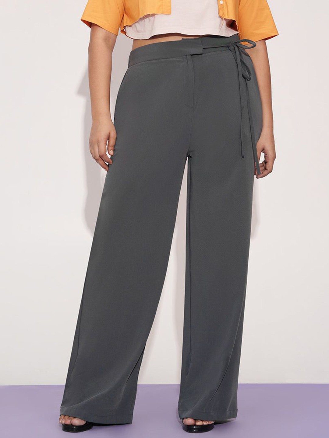 

FREAKINS Women Loose Fit Tie-up Korean Pants, Grey