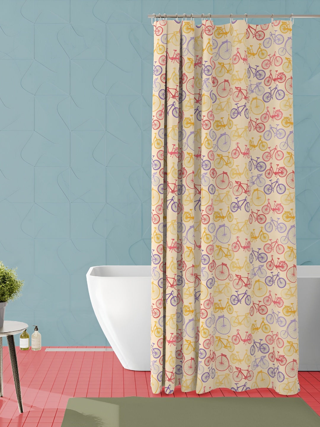 

ArtzFolio Cream-Colored & Red Printed Waterproof Shower Curtains