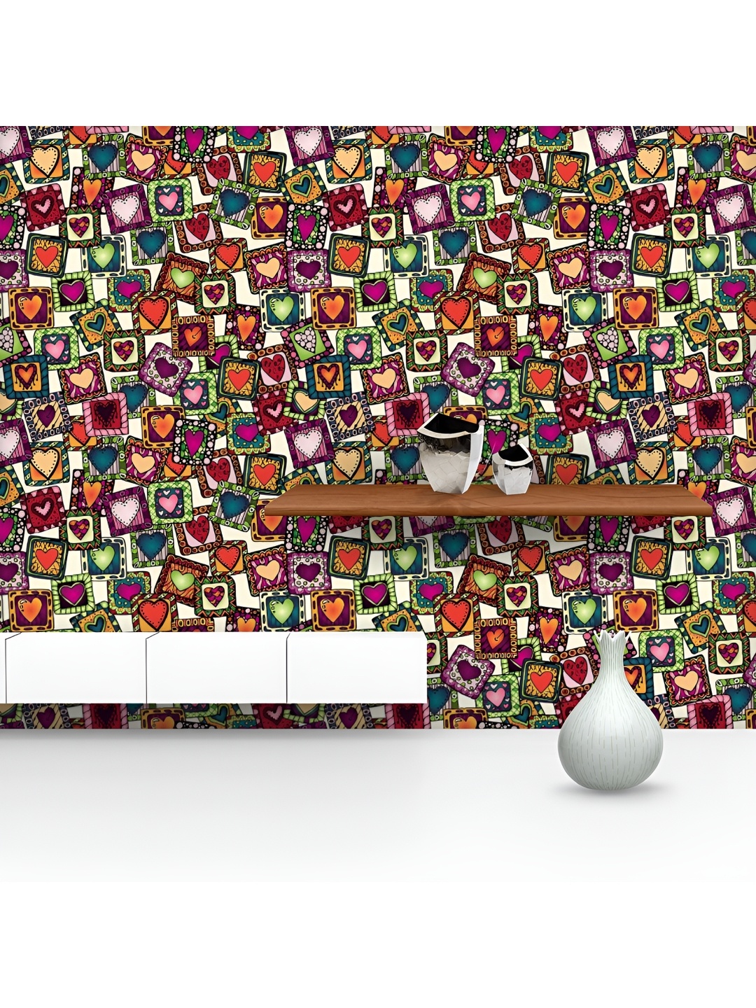 

ArtzFolio Printed UV-Resistant Anti-Bacterial Doodle Hearts Peel & Stick Wallpaper, Multi