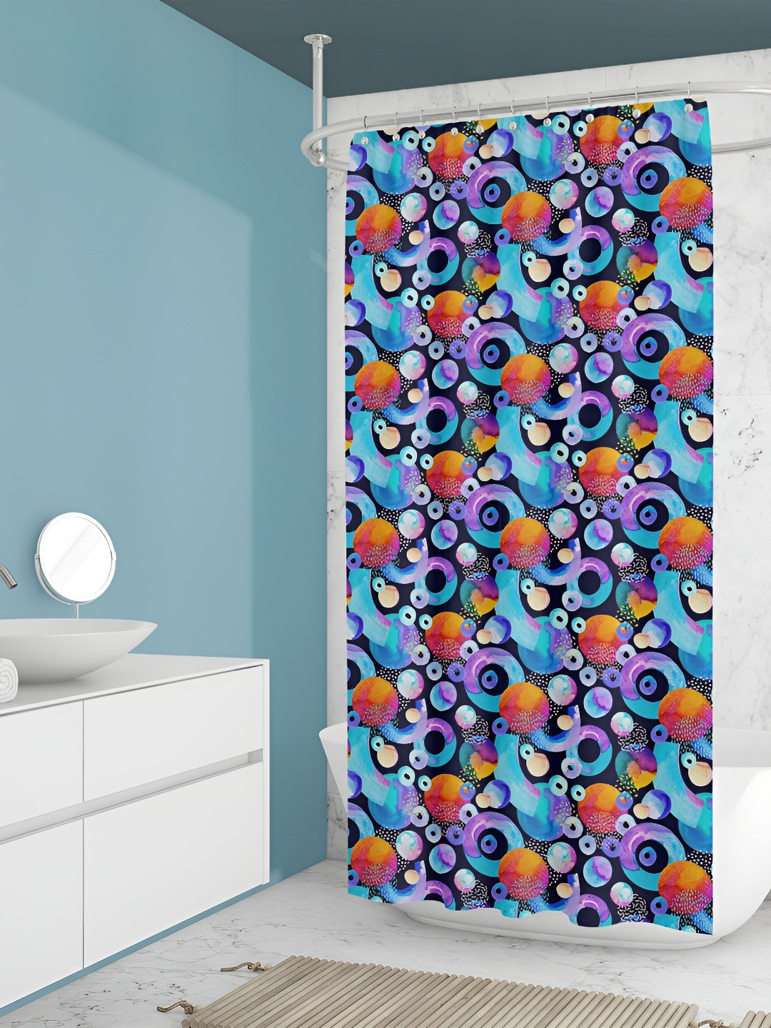 

ArtzFolio Orange and Blue Geometric Printed Waterproof Shower Curtain