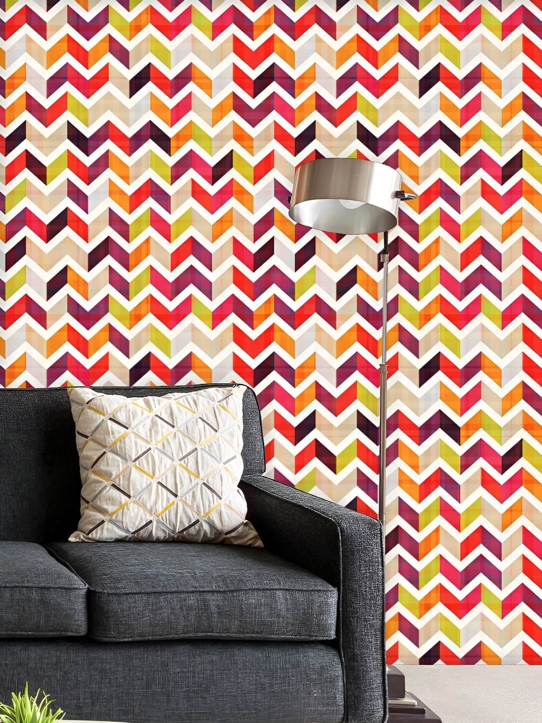 

ArtzFolio Printed UV-Resistant Anti-Bacterial Colourful Herringbone Texture Peel & Stick Wallpaper, Multi