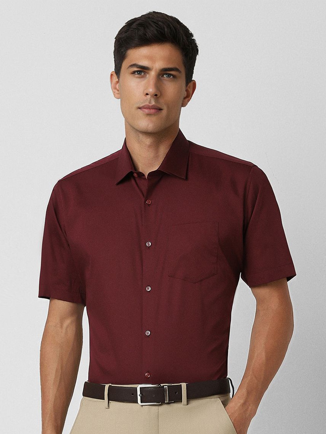 

Van Heusen Men Spread Collar Solid Cotton Slim Fit Formal Shirt, Maroon