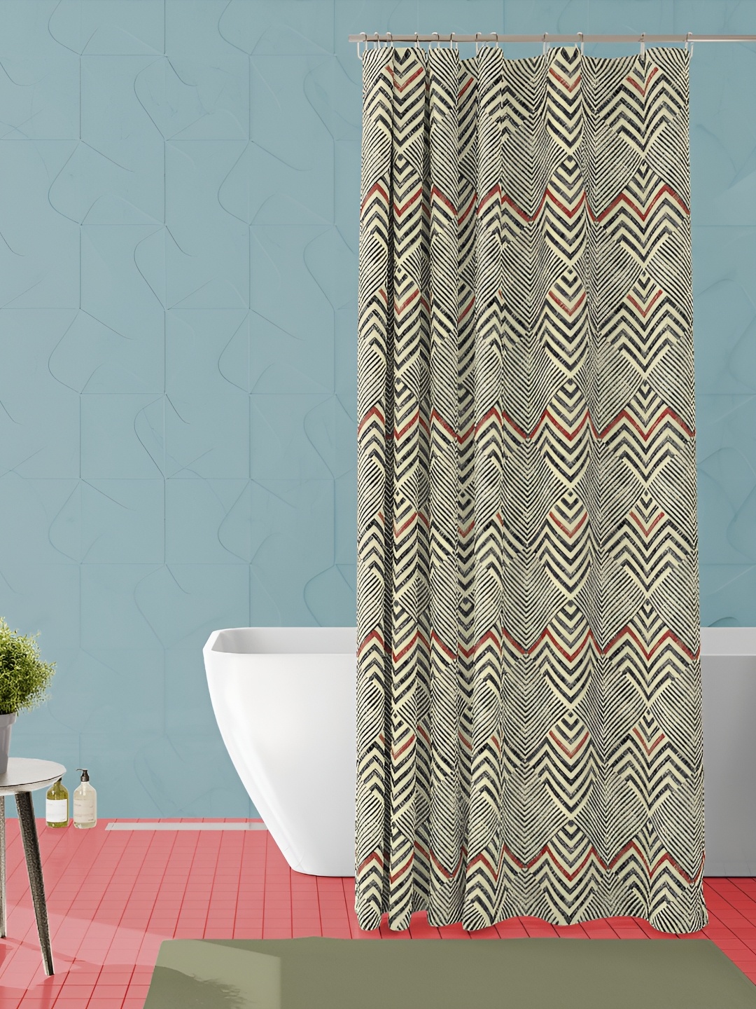 

ArtzFolio Beige & Black Geometric Printed Waterproof Shower Curtain