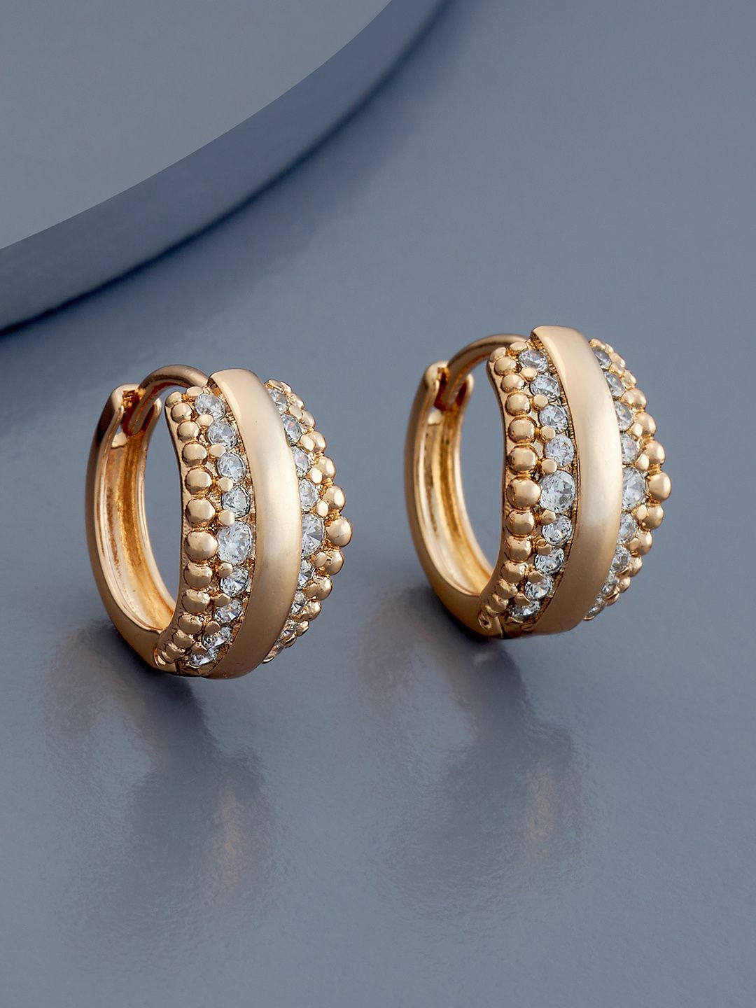 

Kushal's Fashion Jewellery Rose Gold-Plated Zircon Geometric Hoop Earrings