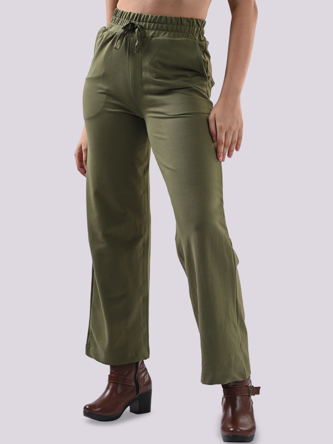 

Kraus Jeans Women Loose Fit High-Rise Trousers, Olive
