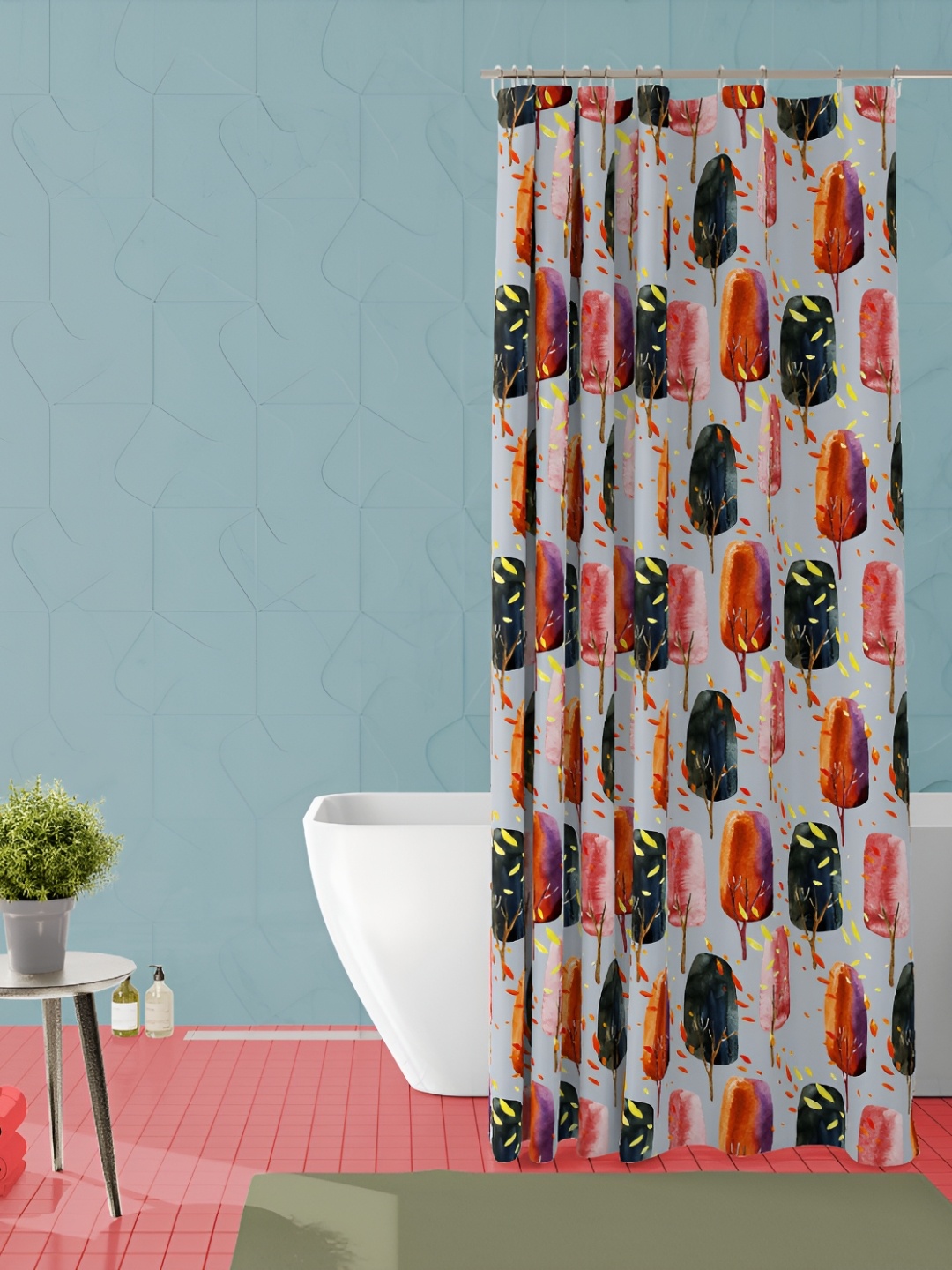 

ArtzFolio Grey & Maroon Printed Waterproof Shower Curtain