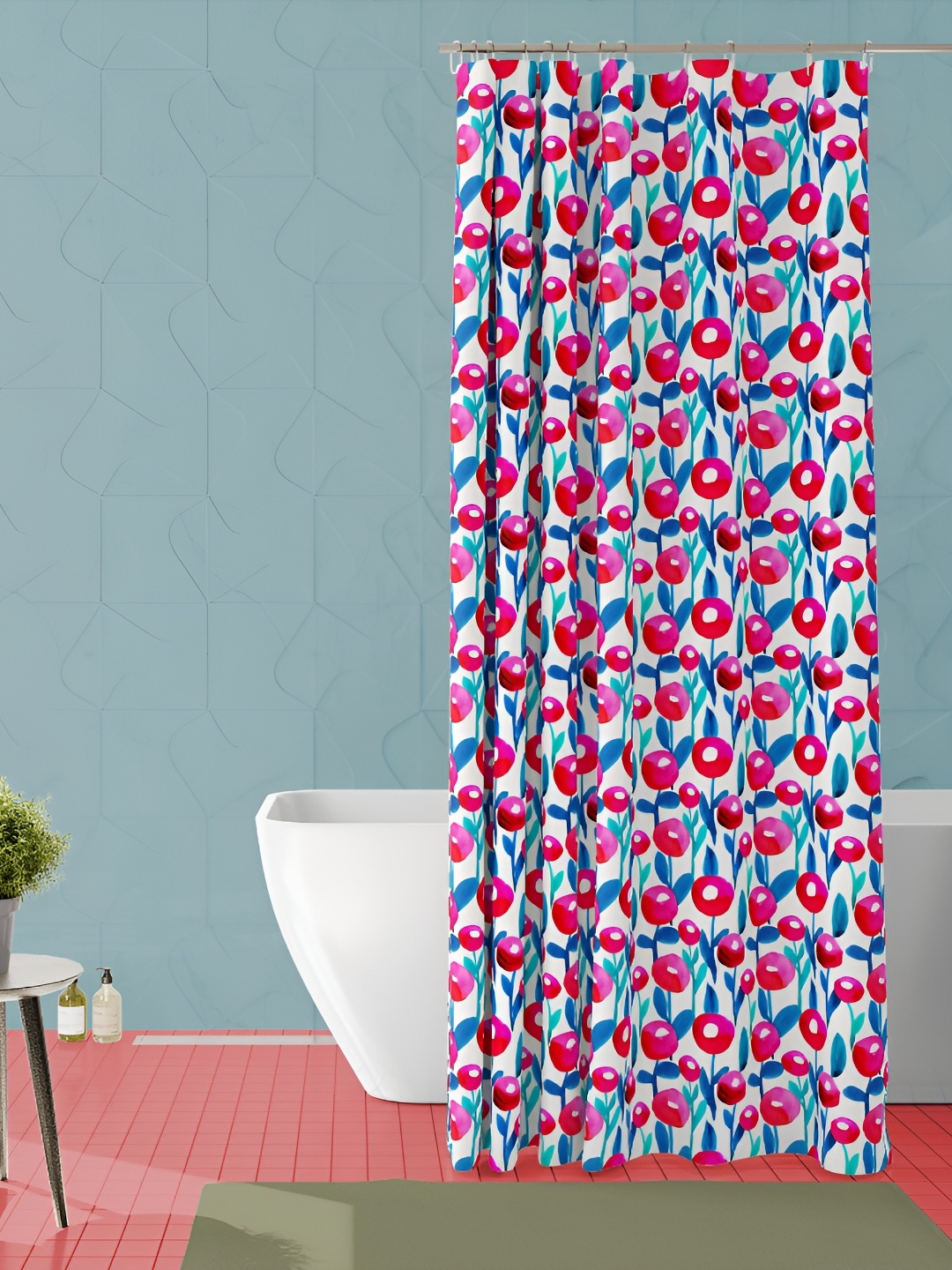 

ArtzFolio White & Red Printed Waterproof Shower Curtain