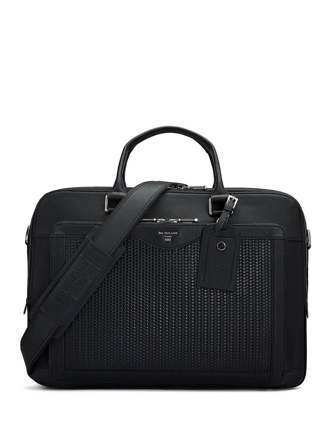 

Da Milano Unisex Textured Leather Laptop Bag, Black