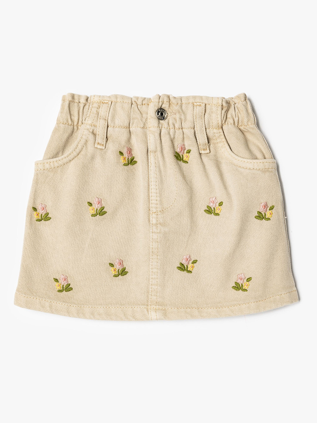 

Koton Girls Embroidered Pure Cotton A-Line Mini Skirts, Beige