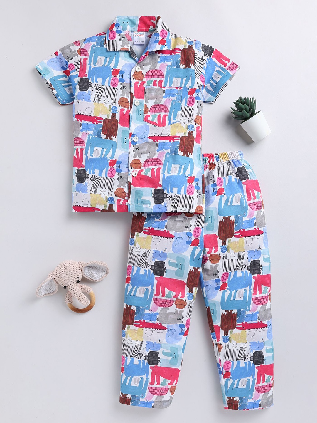 

NAUTI KIDZ Boys Printed Pure Cotton Night suit, Blue