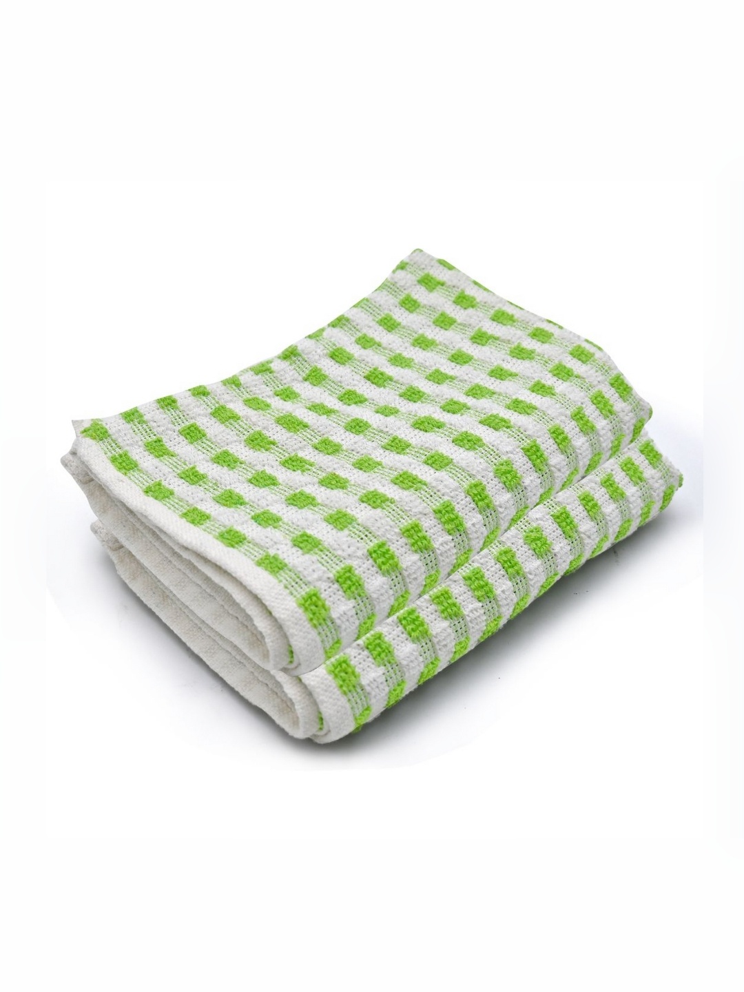 

PRAKARTIK Green & White 2 Pieces Checked Pure Cotton Heat Resistant Kitchen Towels