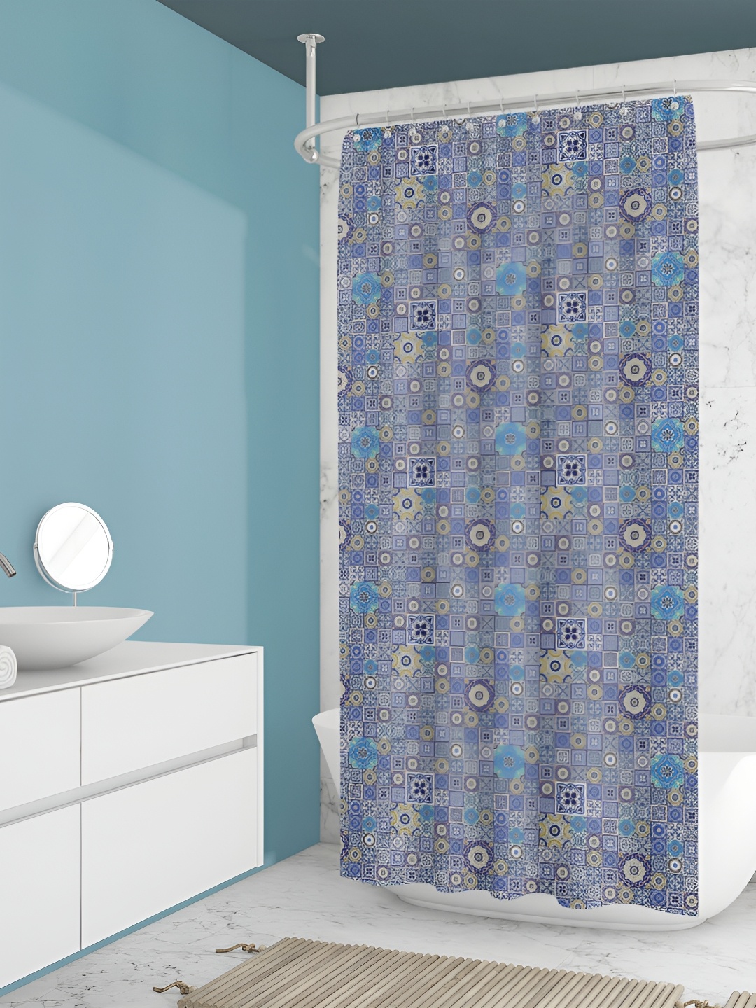 

ArtzFolio Blue & White Printed Waterproof Shower Curtain