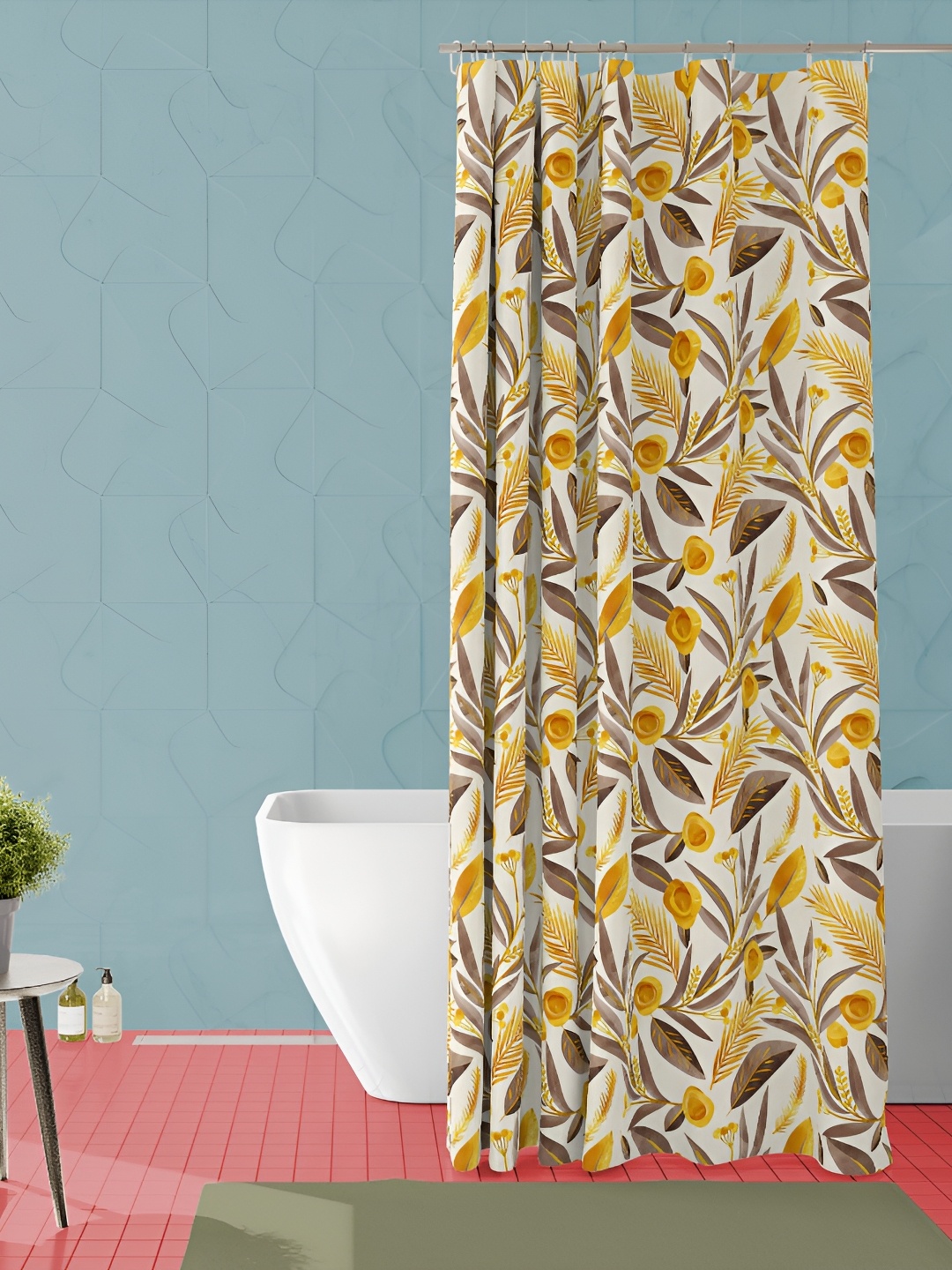 

ArtzFolio White & Yellow Floral Printed Waterproof Shower Curtain
