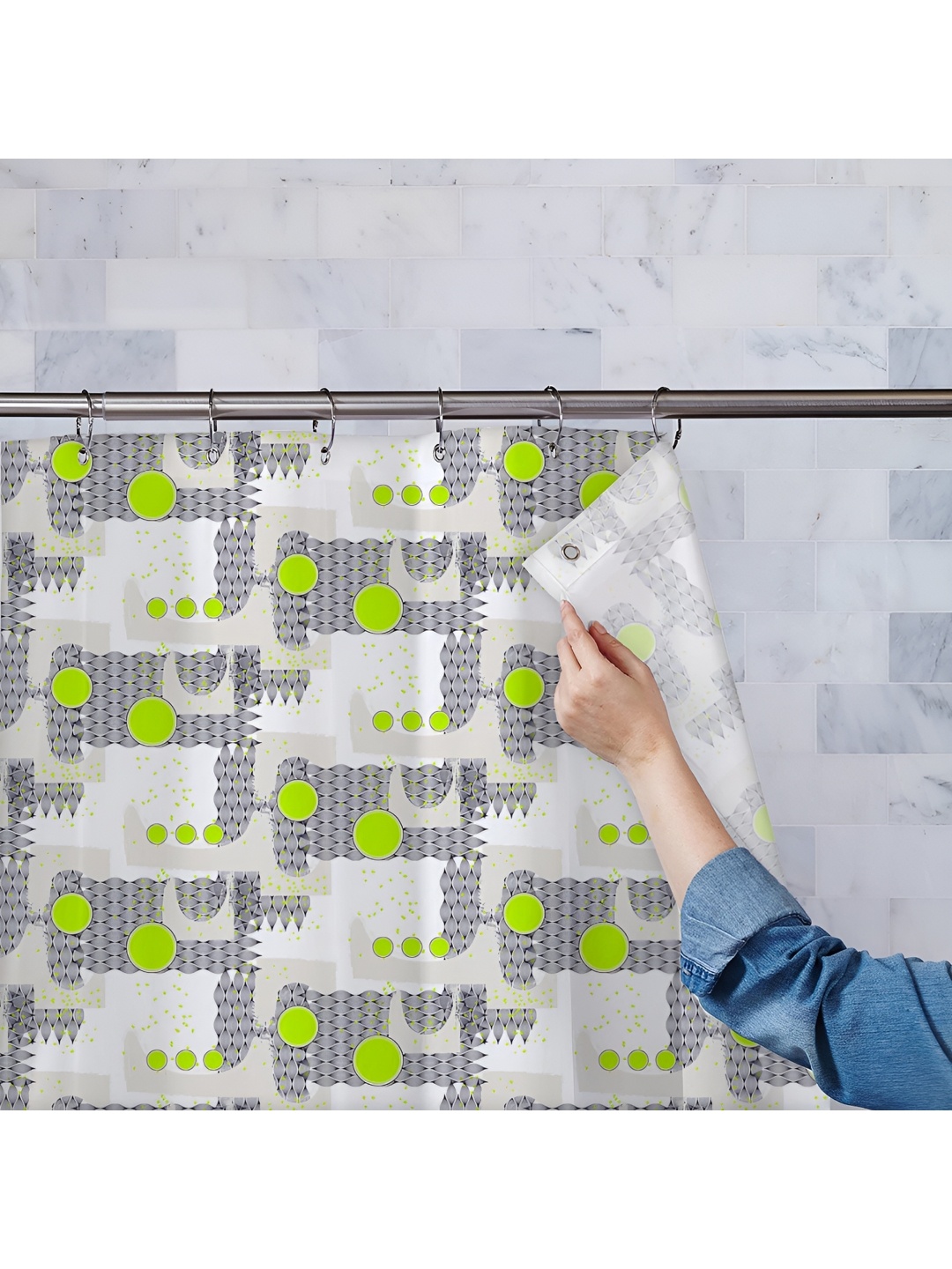 

ArtzFolio White & Green Printed Waterproof Shower Curtain