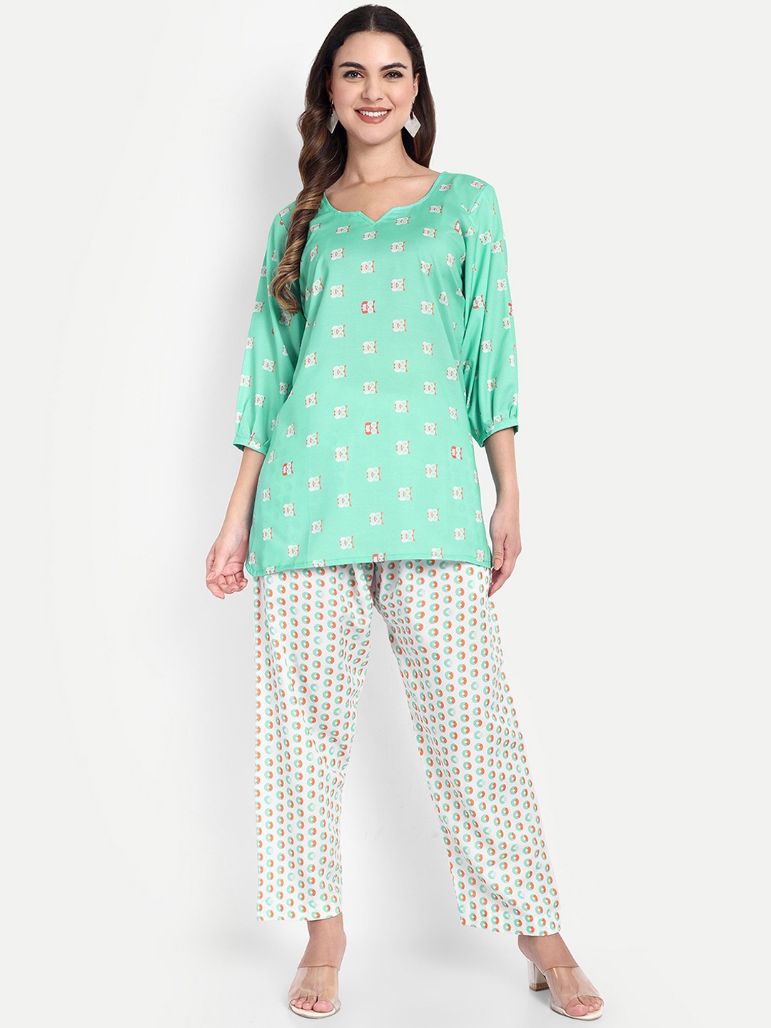 

TILISM Printed Pure Cotton Tunic With Trousers, Green