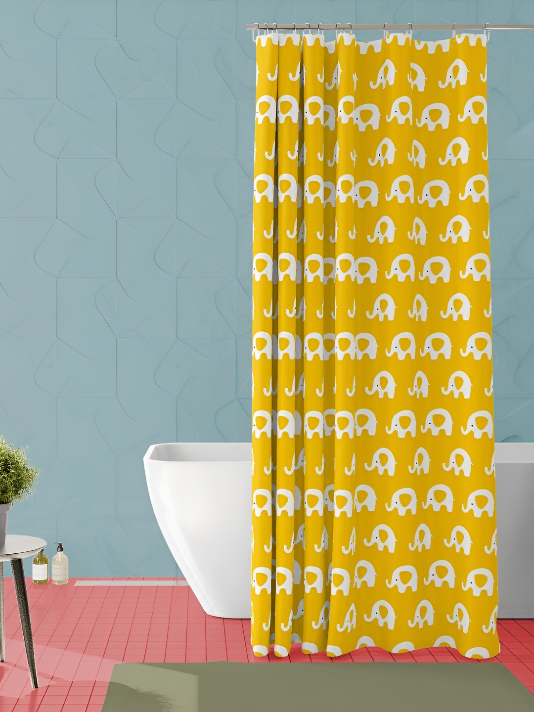 

ArtzFolio White and Yellow Printed Waterproof Shower Curtain