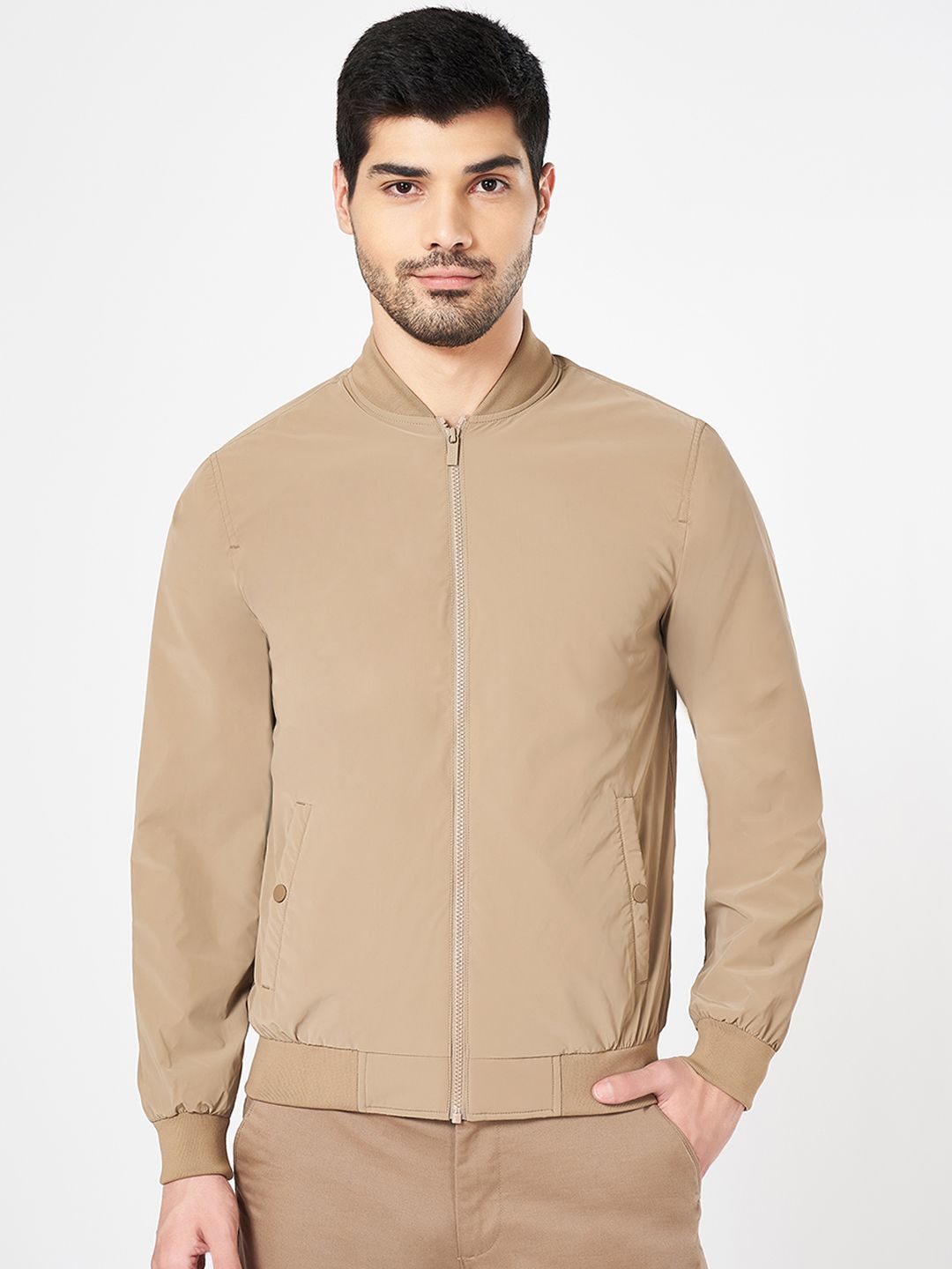 

BYFORD by Pantaloons Men Longline Bomber Jacket, Nude