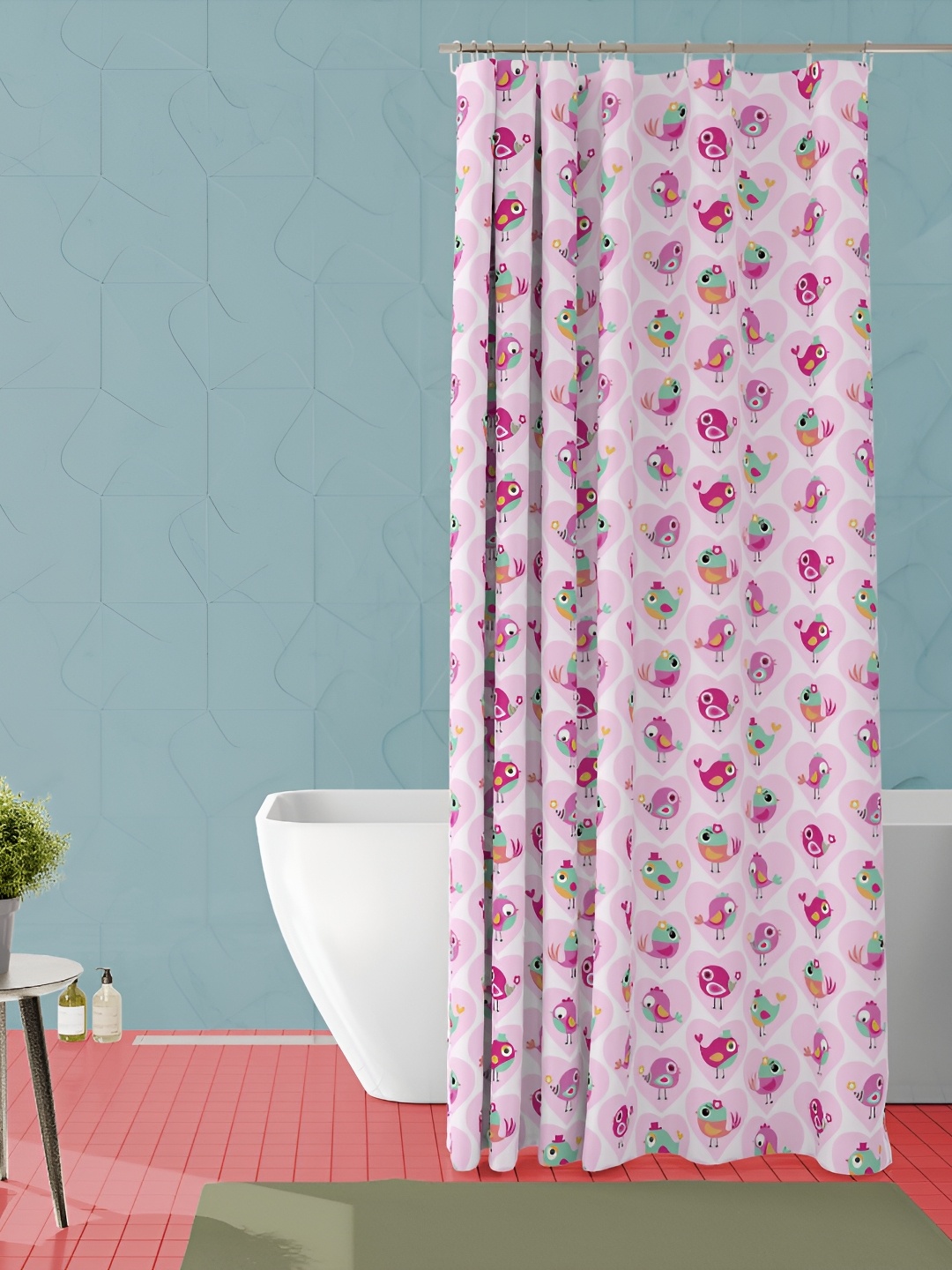 

ArtzFolio White & Pink Printed Water Proof Shower Curtain