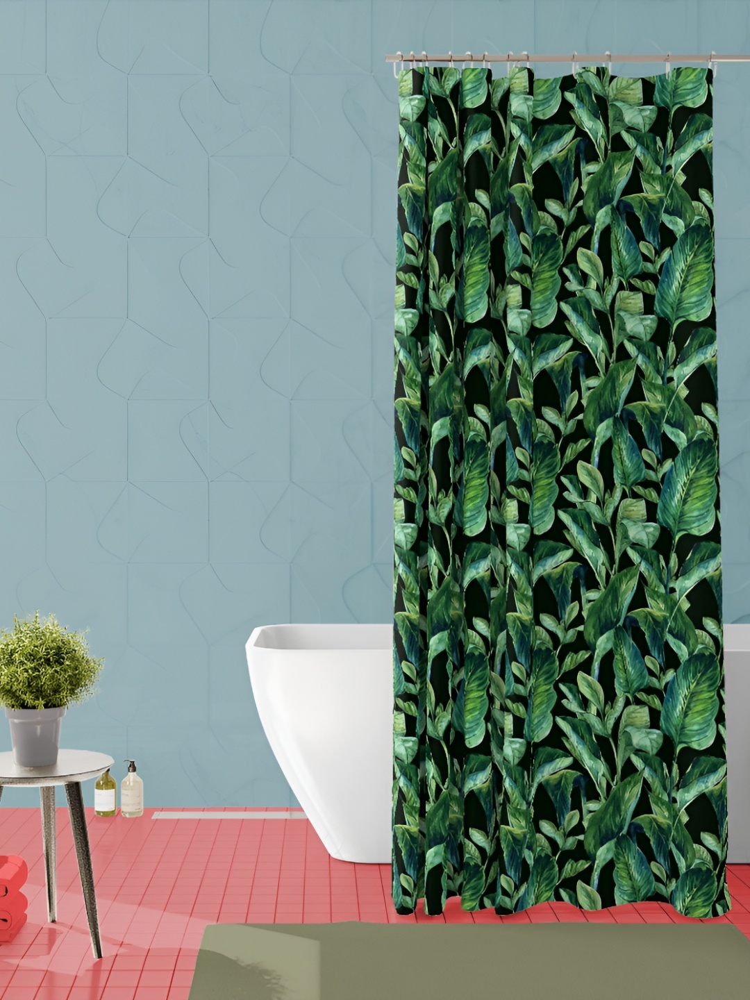 ArtzFolio Black & Green Tropical Printed Waterproof Shower Curtain