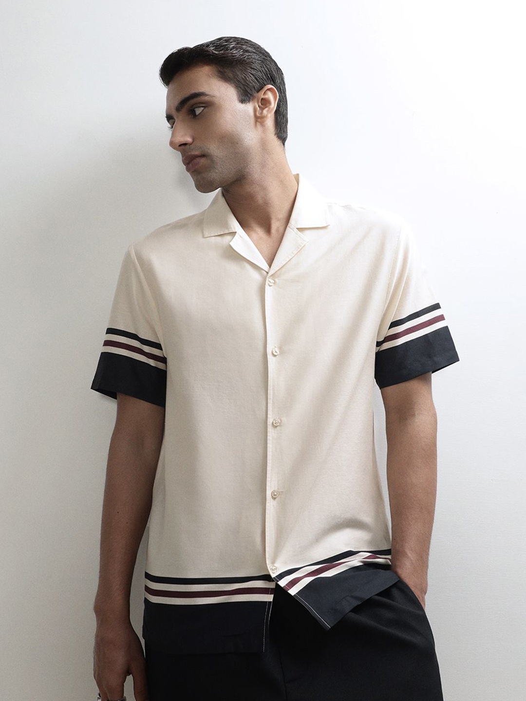 

H&M Short Sleeve Outline Shirt, Beige