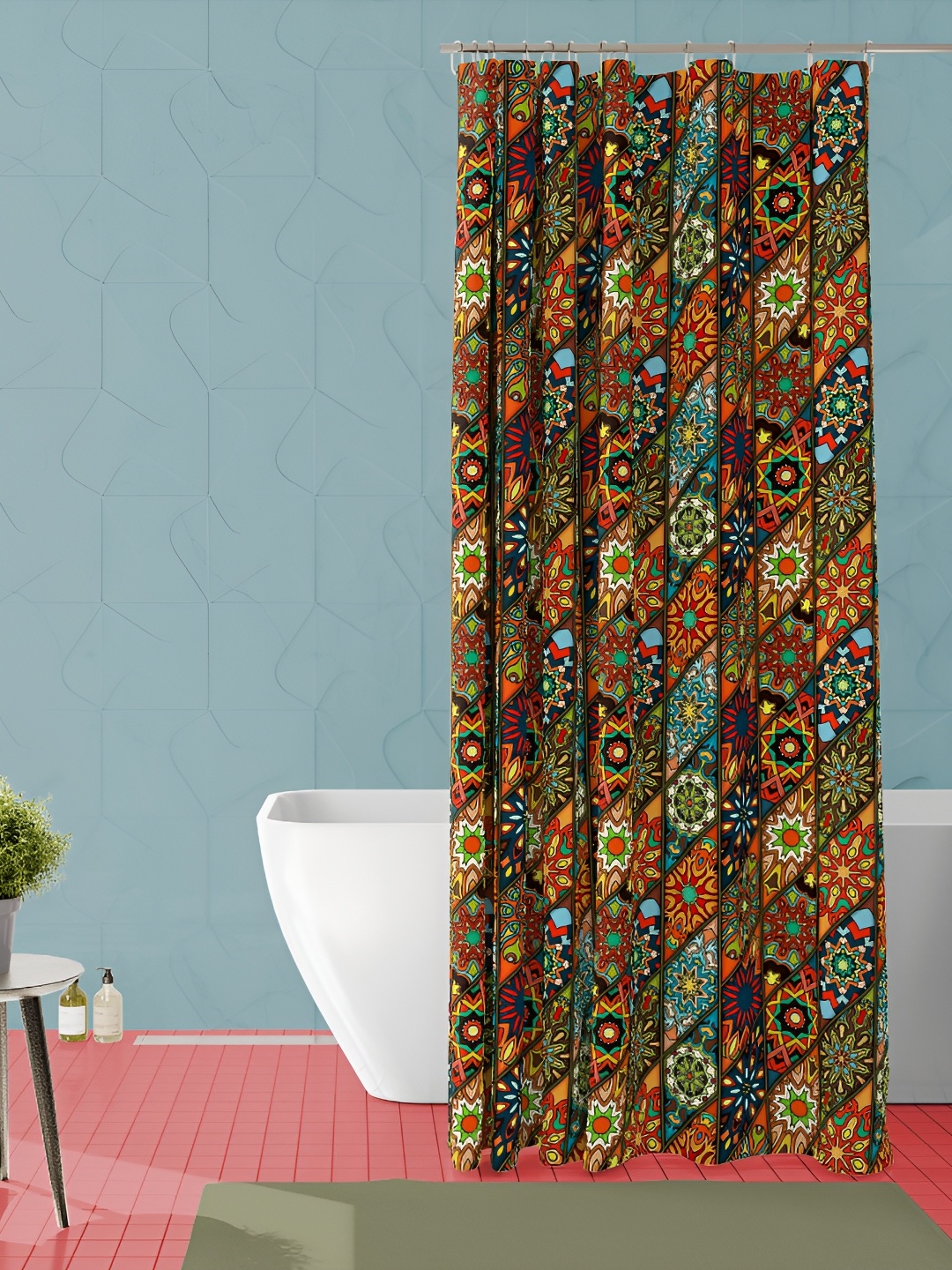 

ArtzFolio Green & Brown Ethnic Motifs Printed Waterproof Shower Curtain