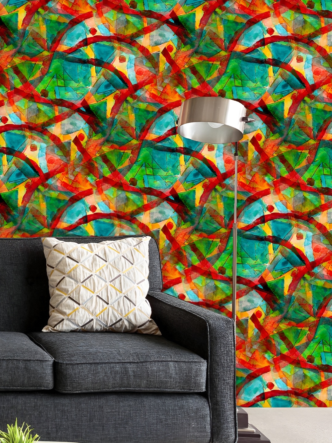 

ArtzFolio Printed UV-Resistant Anti-Bacterial Green Red Cubism Abstract Peel & Stick Wallpaper, Multi