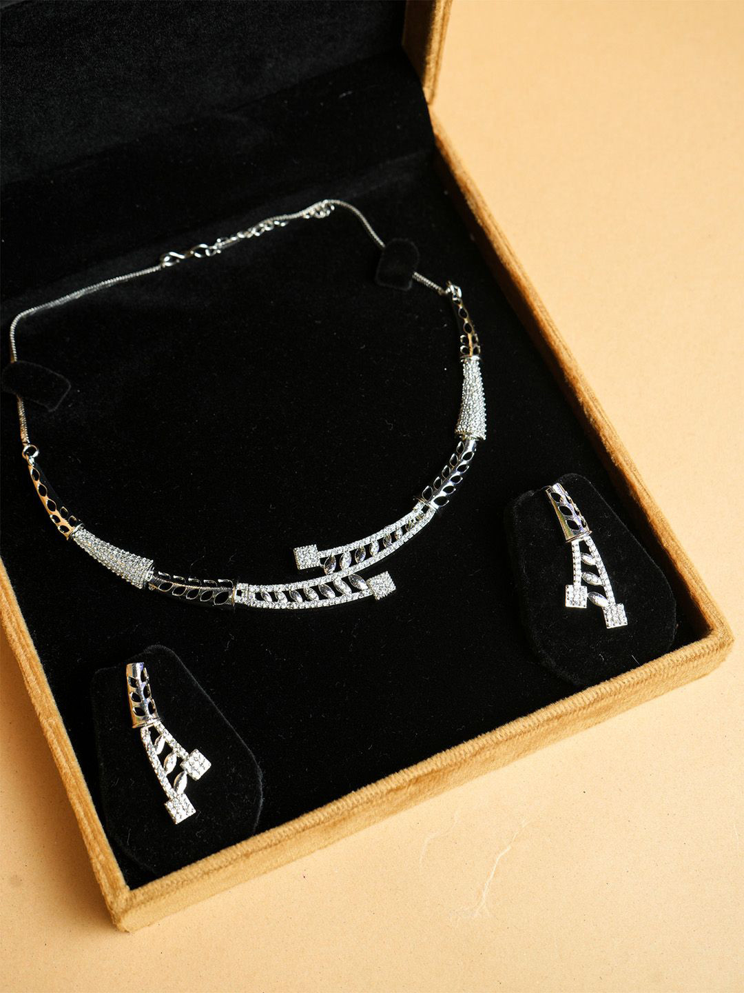 

VIRAASI Silver-Plated American Diamond Studded Jewellery Set