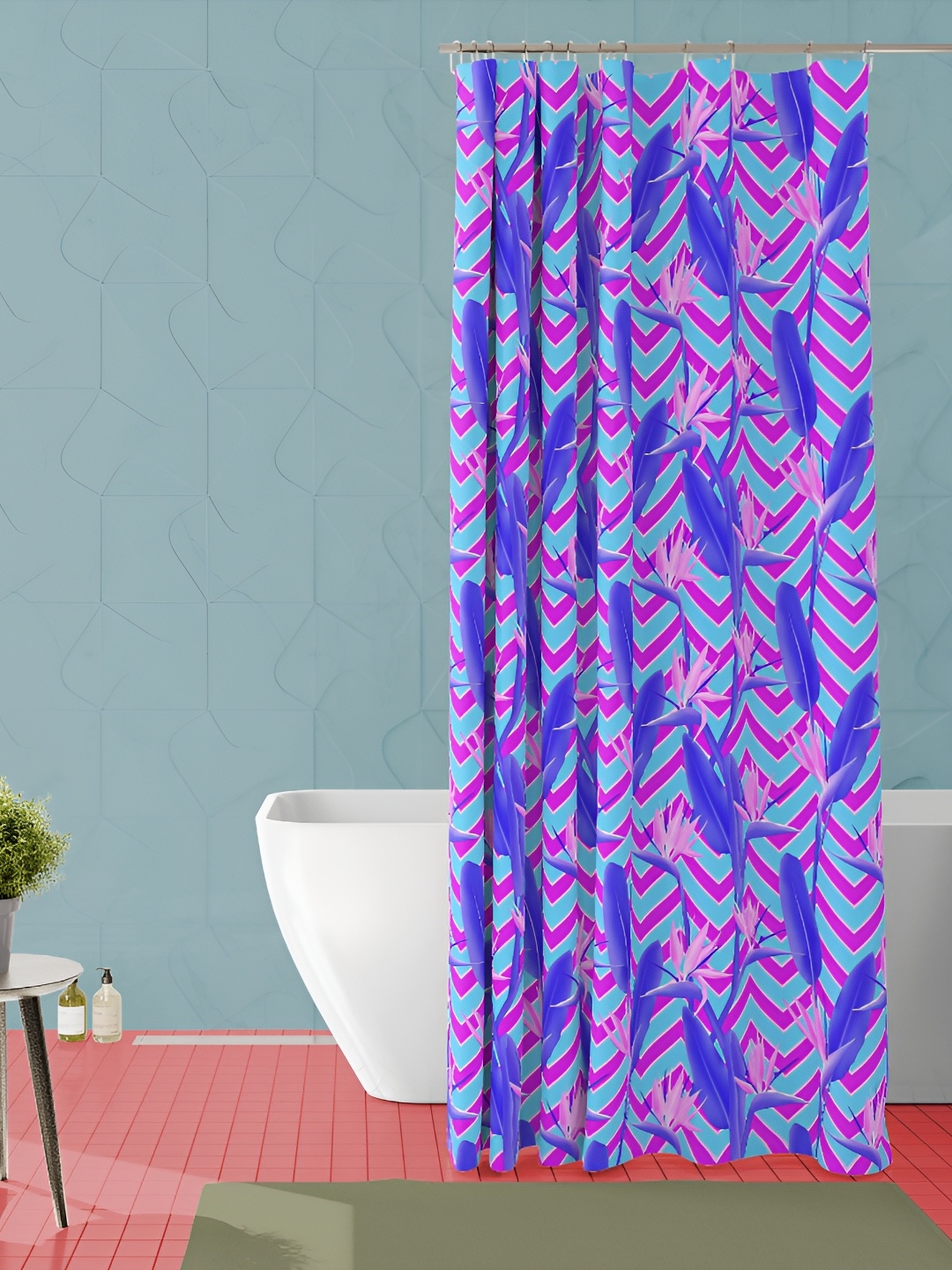 

ArtzFolio Pink & Blue Geometric Printed Waterproof Shower Curtain