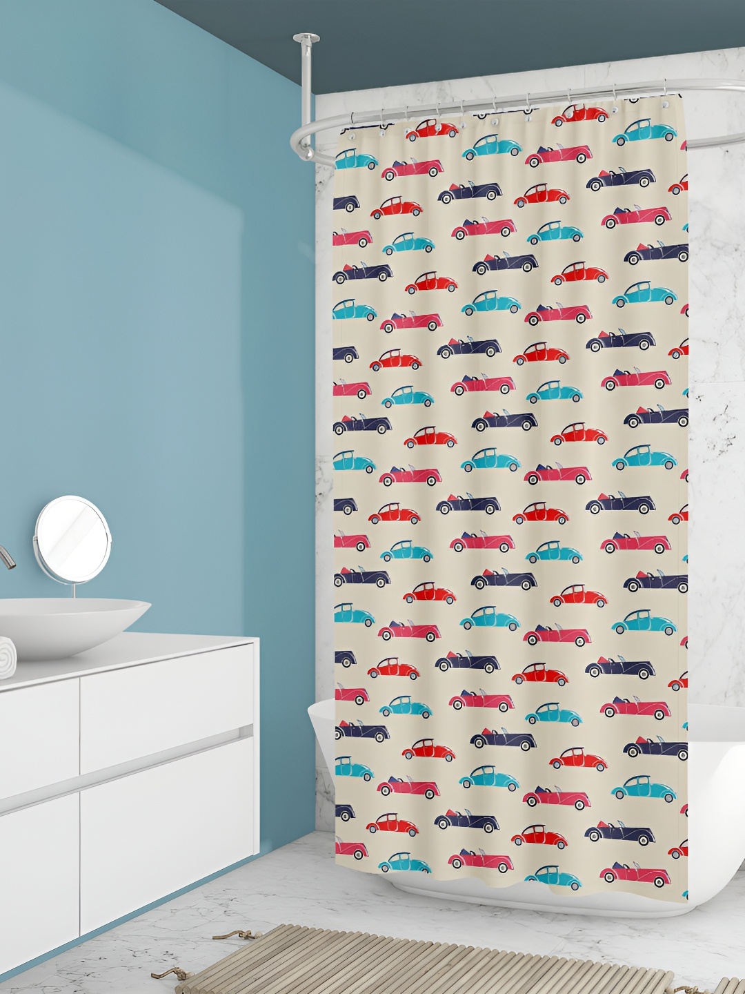 

ArtzFolio Cream-Colored & Blue Printed Shower Curtains