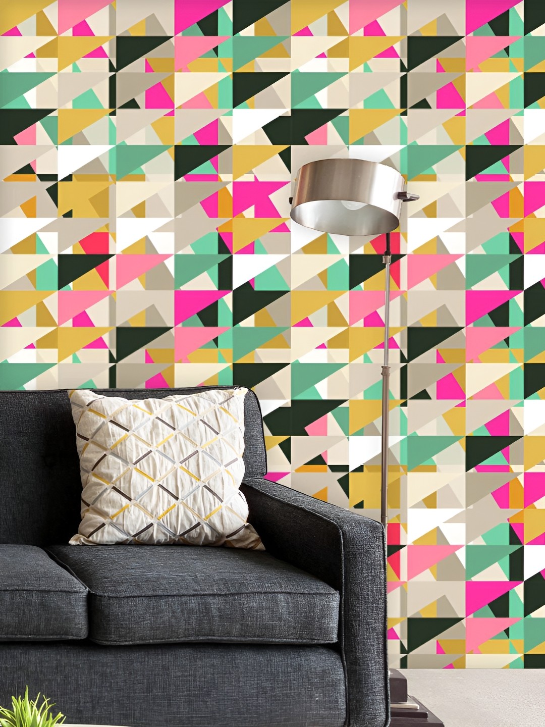 

ArtzFolio Printed UV-Resistant Anti-Bacterial Retro Triangle Peel & Stick Wallpaper, Multi