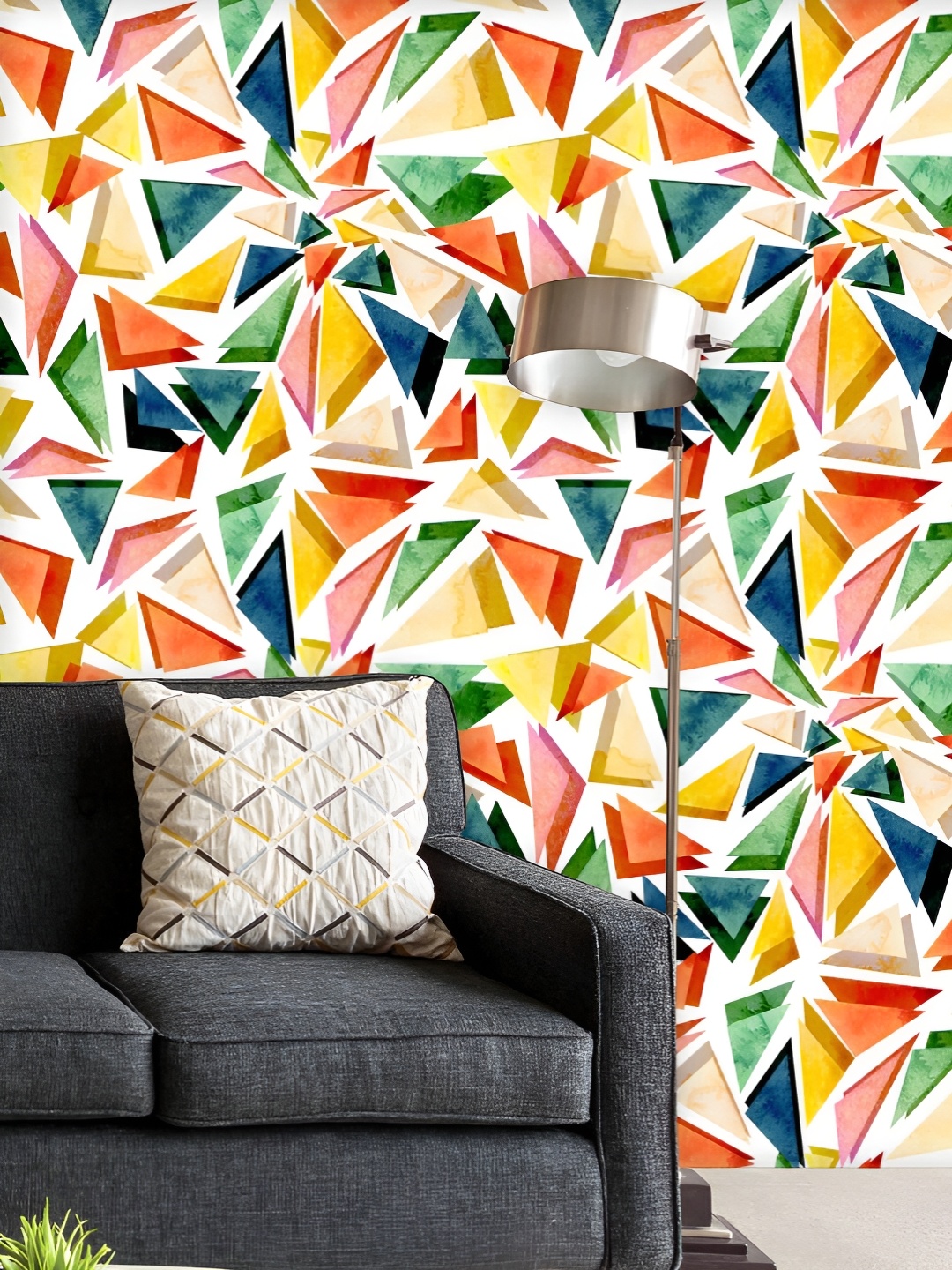 

ArtzFolio Printed UV-Resistant Anti-Bacterial Watercolor Triangles Peel & Stick Wallpaper, Multi