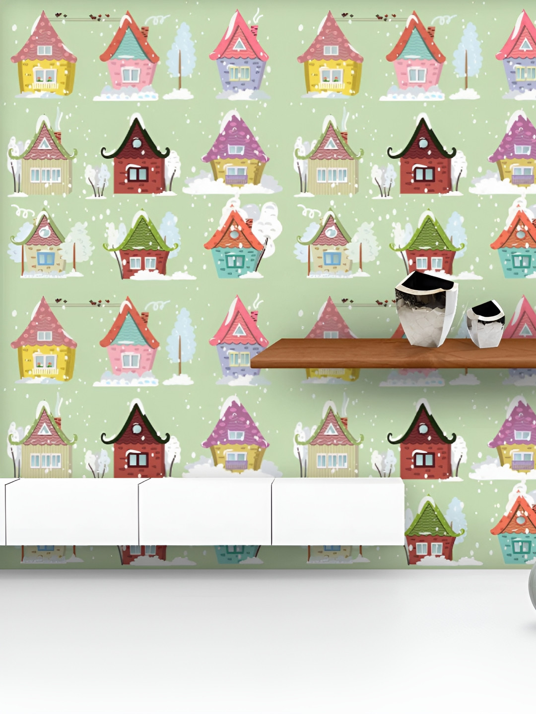 

ArtzFolio Printed UV-Resistant Anti-Bacterial Cute Houses Peel & Stick Wallpaper, Multi