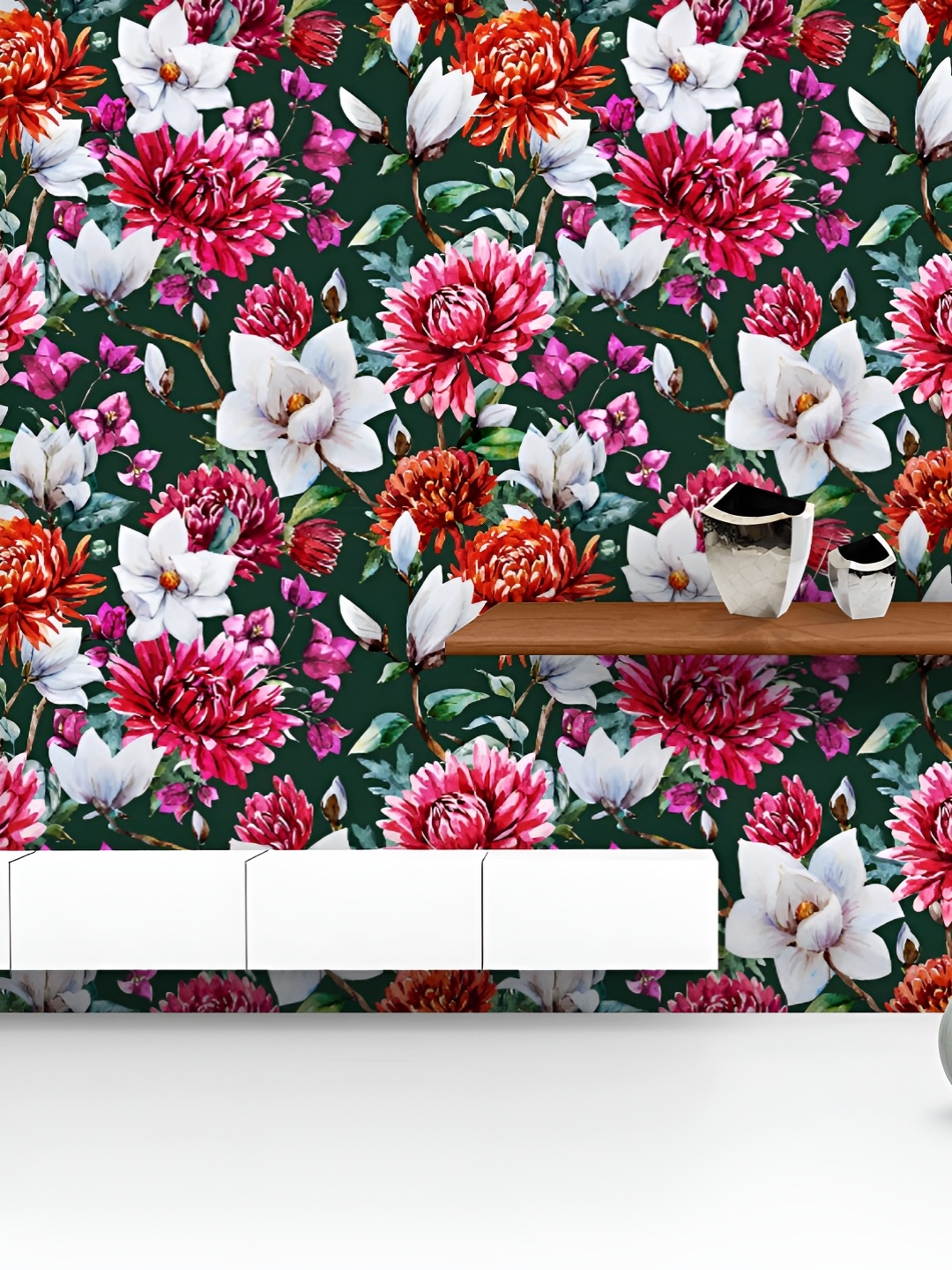 

ArtzFolio Printed UV-Resistant Anti-Bacterial Watercolor Chrysanthemum Magnolia Pattern Peel & Stick Wallpaper, Multi