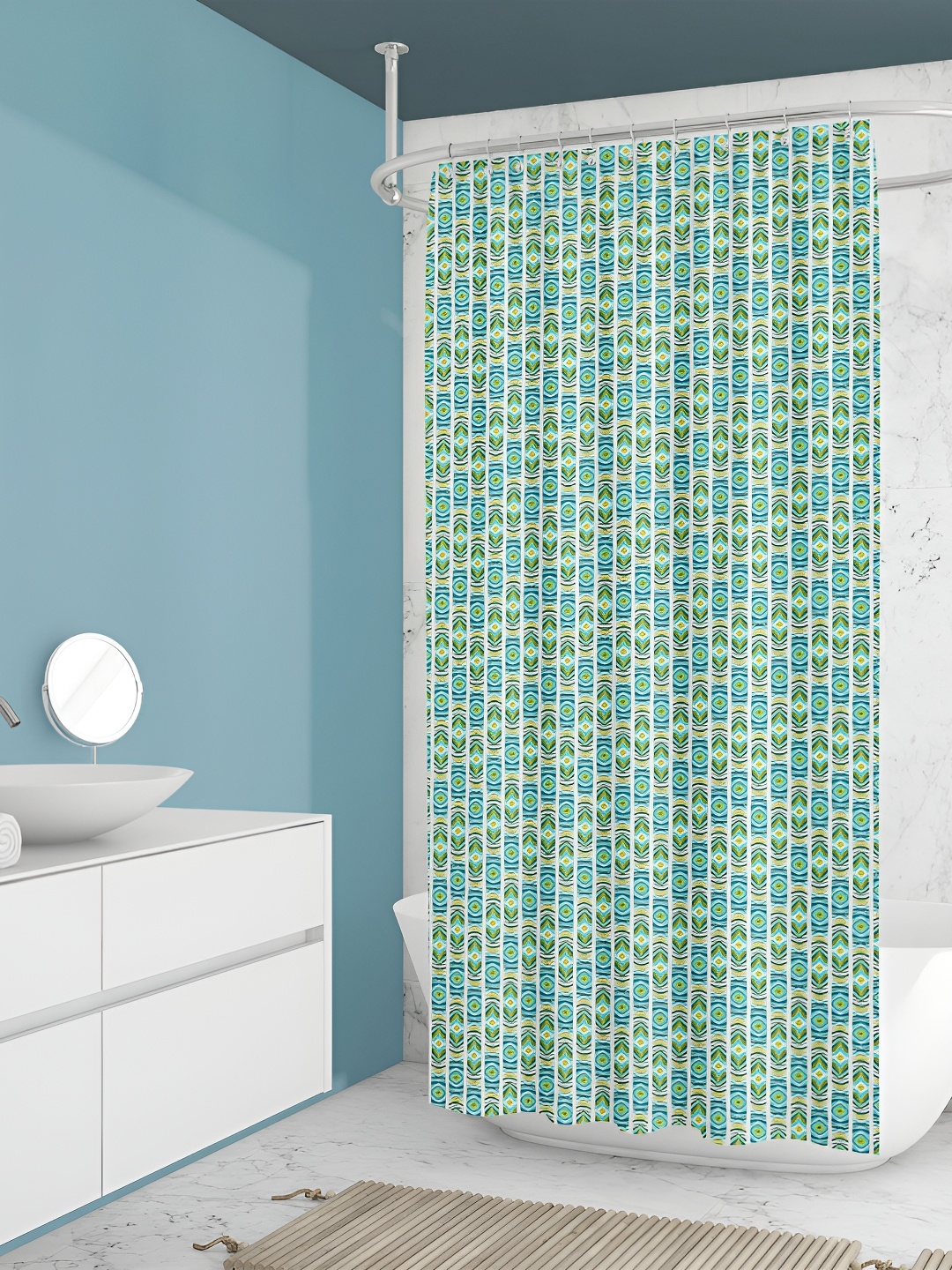 

ArtzFolio Blue & Green Geometric Printed Waterproof Shower Curtain