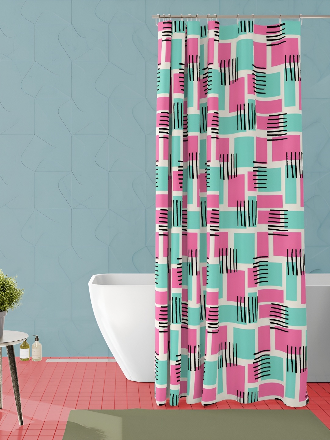 

ArtzFolio Blue & Pink Geometric Printed Waterproof Shower Curtain