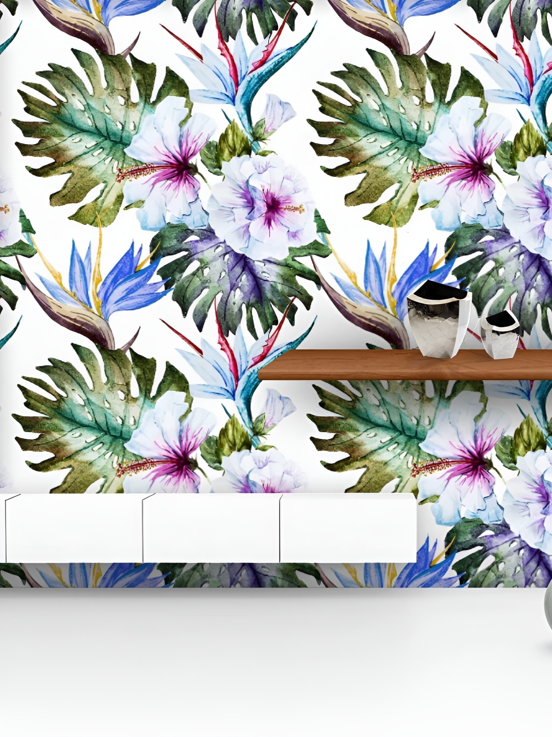 

ArtzFolio Printed UV-Resistant Anti-Bacterial Watercolor Hibiscus Peel & Stick Wallpaper, Multi