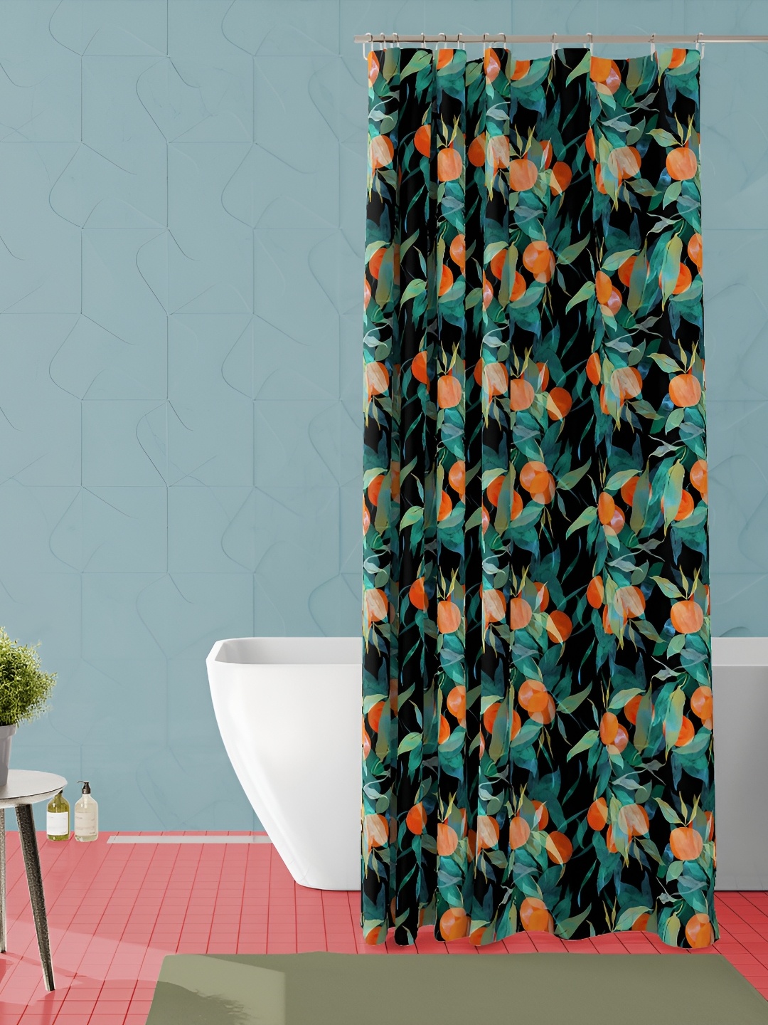 

ArtzFolio Green & Orange Tropical Printed Waterproof Shower Curtain