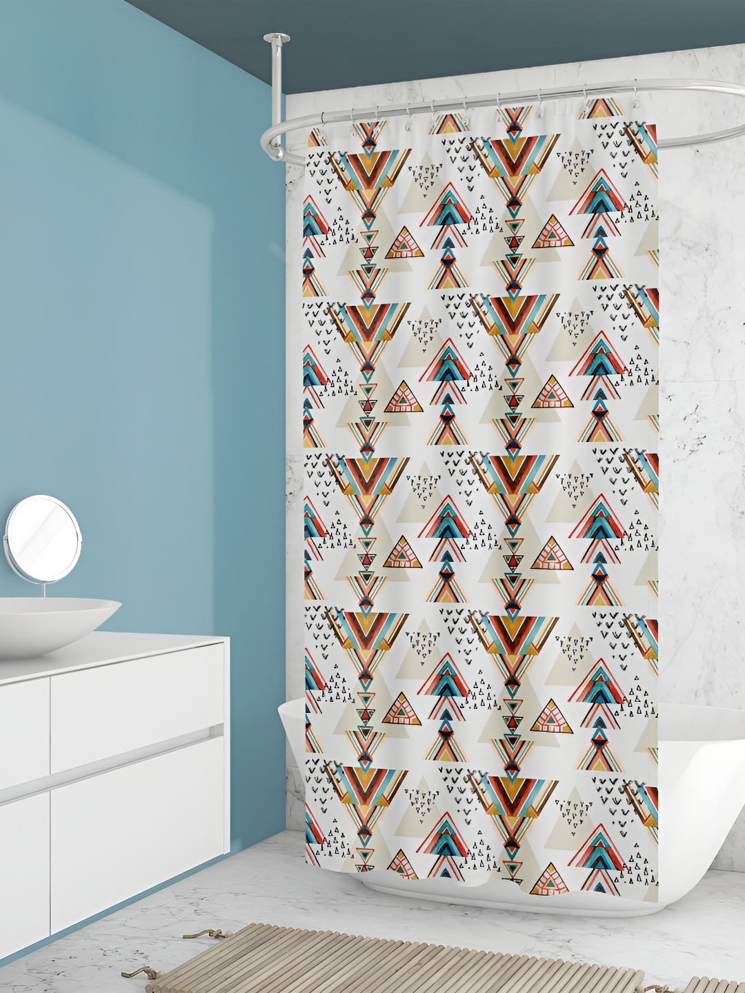 

ArtzFolio White and Orange Geometric Printed Waterproof Shower Curtain