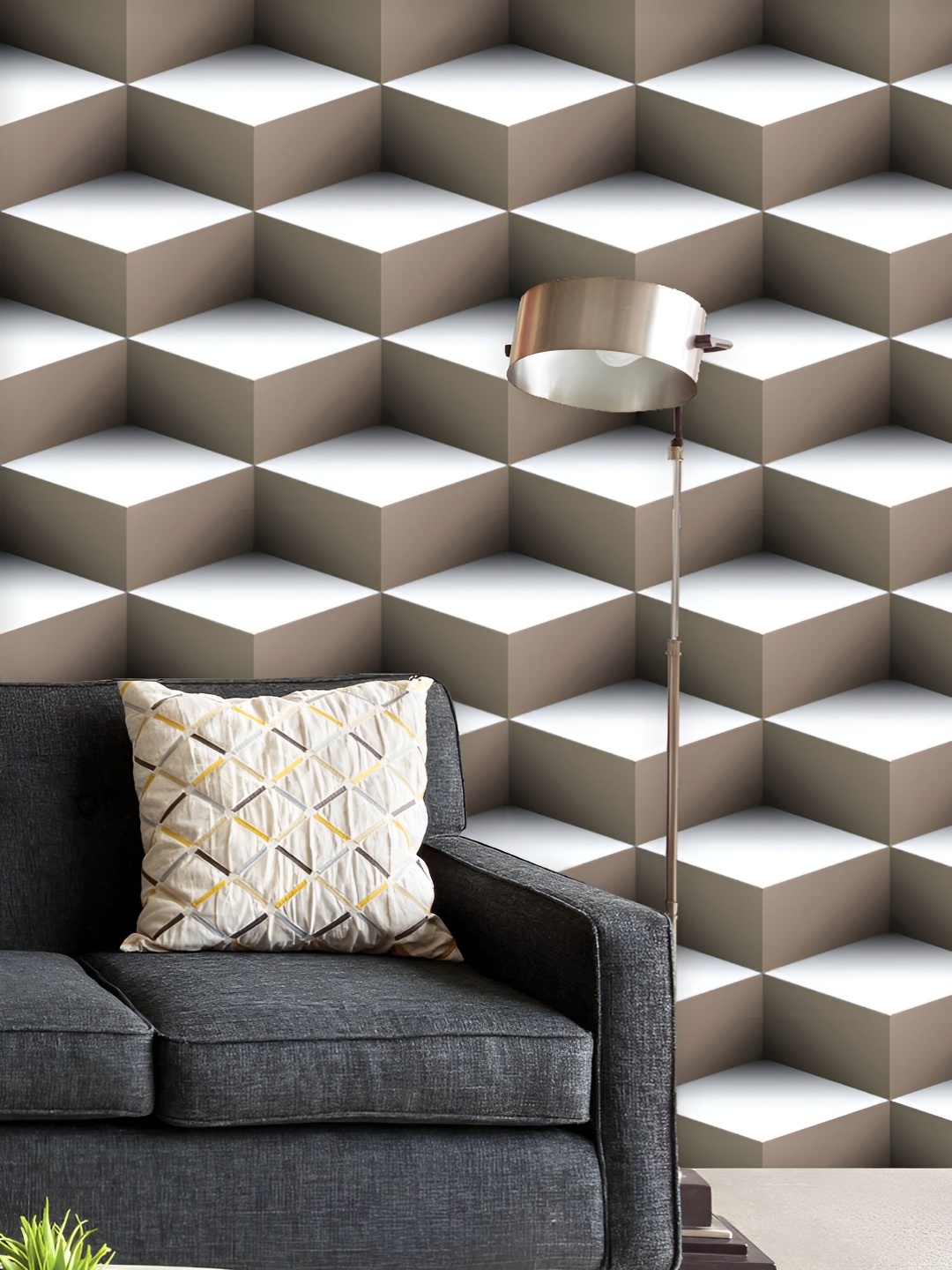

ArtzFolio Printed UV-Resistant Anti-Bacterial Cubes Geometric PatternPeel & Stick Wallpaper, Multi