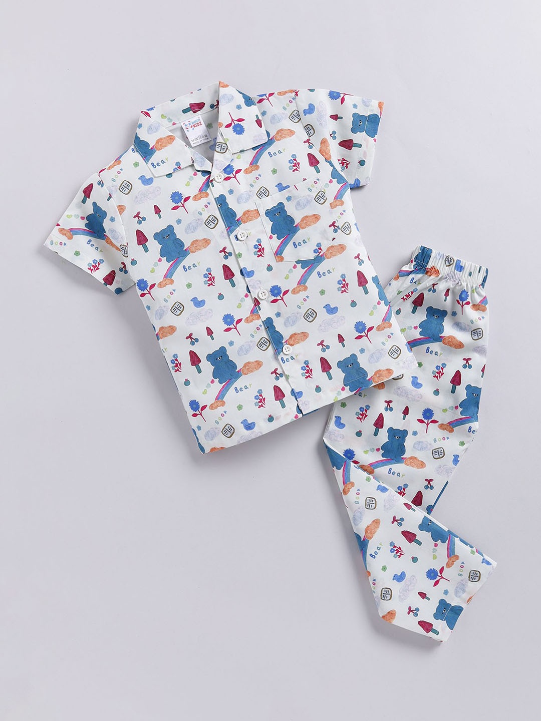 

NAUTI KIDZ Boys Pure Cotton Printed Night suit, Off white
